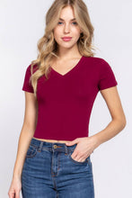 Load image into Gallery viewer, Short Sleeve V-neck Crop Top: Oat-Oatmeal / L