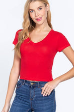 Load image into Gallery viewer, Short Sleeve V-neck Crop Top: Hgy-Light H.grey / L