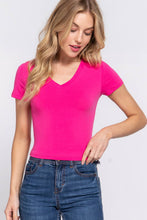 Load image into Gallery viewer, Short Sleeve V-neck Crop Top: Oat-Oatmeal / L