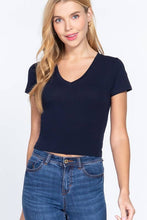 Load image into Gallery viewer, Short Sleeve V-neck Crop Top: Oat-Oatmeal / L