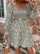 Load image into Gallery viewer, Floral Smocked Flounce Sleeve Square Neck Dress