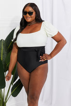 Load image into Gallery viewer, Salty Air Puff Sleeve One-Piece (Cream/Black)