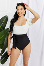 Load image into Gallery viewer, Salty Air Puff Sleeve One-Piece (Cream/Black)