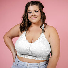 Load image into Gallery viewer, Juliette Deluxe Racerback Lace Bralette - White