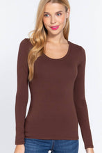 Load image into Gallery viewer, SI-16968 FITTED LONG SLEEVE SCOOP NECK TOP: NVY-true navy-117939 / M
