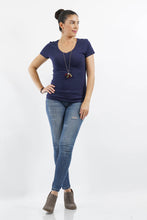 Load image into Gallery viewer, SI-150 FITTED SHORT SLEEVE V-NECK TOP: Taupe-416 / M

