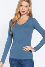 Load image into Gallery viewer, SI-16968 FITTED LONG SLEEVE SCOOP NECK TOP: NVY-true navy-117939 / L
