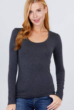 Load image into Gallery viewer, SI-16968 FITTED LONG SLEEVE SCOOP NECK TOP: NVY-true navy-117939 / L

