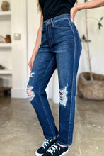 Load image into Gallery viewer, Judy Blue* Dark Rigid Magic Heavy Destroy Straight Jeans
