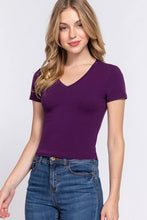 Load image into Gallery viewer, Short Sleeve V-neck Crop Top: Hgy-Light H.grey / L
