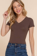 Load image into Gallery viewer, Short Sleeve V-neck Crop Top: Hgy-Light H.grey / L
