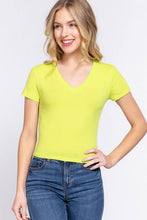 Load image into Gallery viewer, Short Sleeve V-neck Crop Top: Hgy-Light H.grey / L
