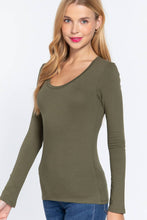 Load image into Gallery viewer, SI-16968 FITTED LONG SLEEVE SCOOP NECK TOP: NVY-true navy-117939 / M
