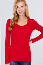 Load image into Gallery viewer, SI-16968 FITTED LONG SLEEVE SCOOP NECK TOP: NVY-true navy-117939 / S
