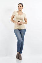 Load image into Gallery viewer, SI-150 FITTED SHORT SLEEVE V-NECK TOP: Taupe-416 / S
