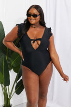 Load image into Gallery viewer, Seashell Ruffle Sleeve One-Piece in Black
