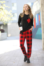 Load image into Gallery viewer, SI-21625 2pc Christmas Plaid Loungewear Set: BLACK-124077 / L
