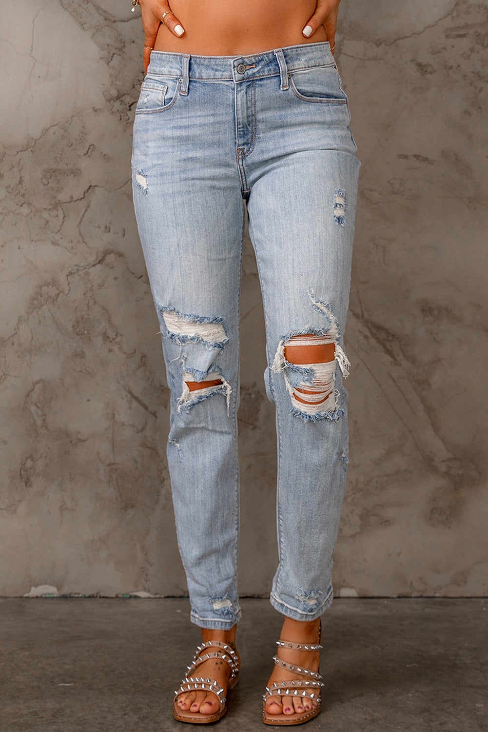 Distressed Straight Fit Denim