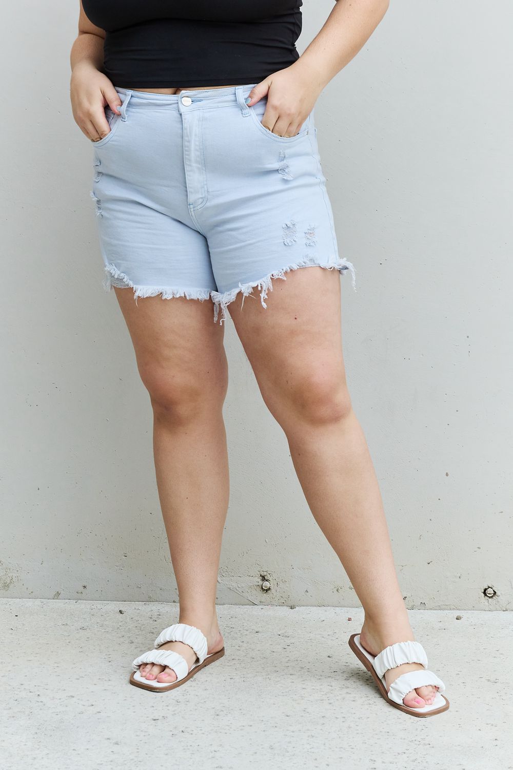 Katie High Waisted Shorts (Ice Blue)