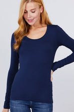 Load image into Gallery viewer, SI-16968 FITTED LONG SLEEVE SCOOP NECK TOP: NVY-true navy-117939 / M
