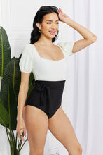 Load image into Gallery viewer, Salty Air Puff Sleeve One-Piece (Cream/Black)
