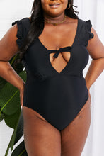 Load image into Gallery viewer, Seashell Ruffle Sleeve One-Piece in Black
