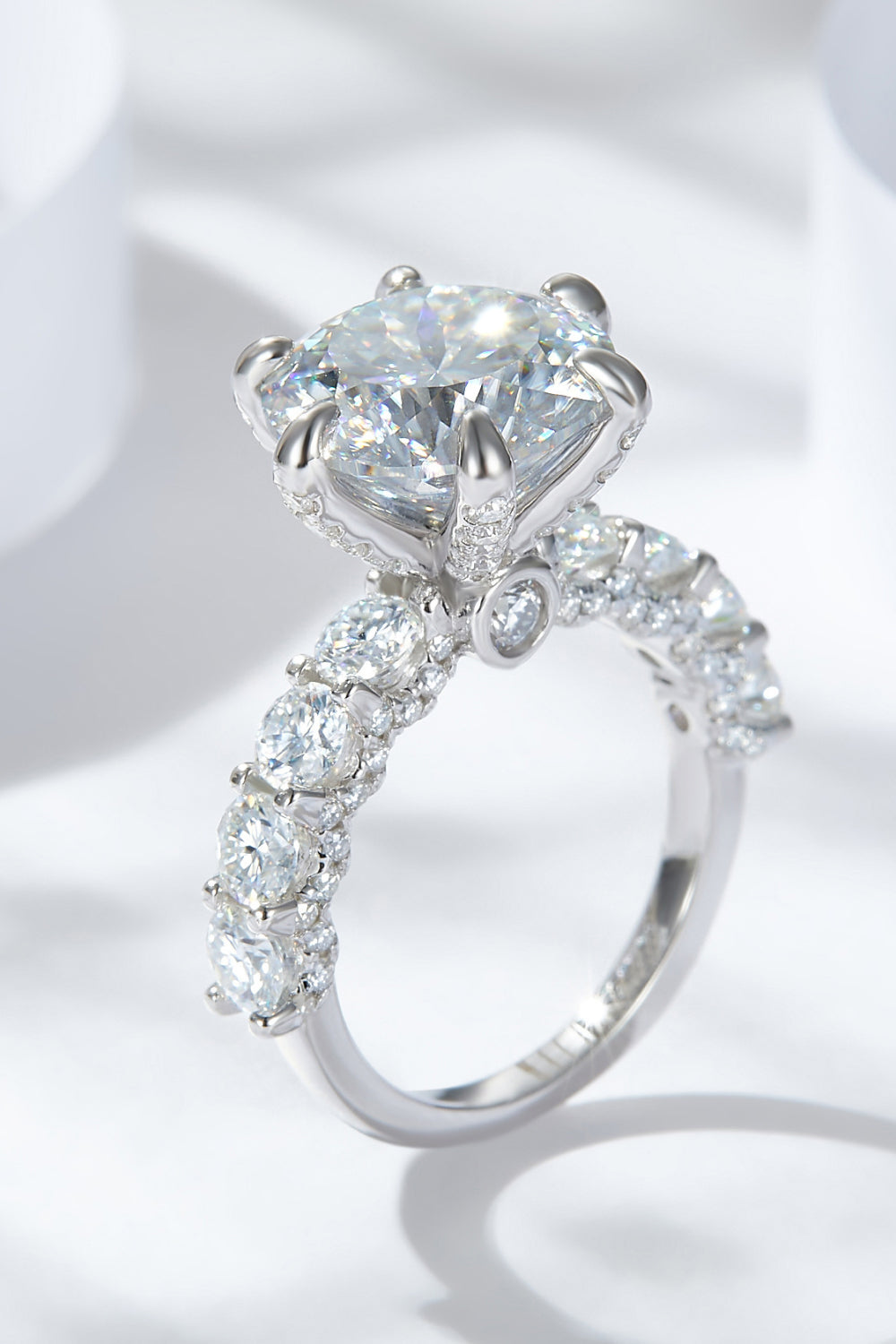 Say I Do 3-Carat Moissanite Platinum-Plated Side Stone Ring