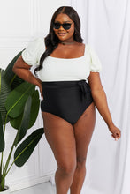 Load image into Gallery viewer, Salty Air Puff Sleeve One-Piece (Cream/Black)
