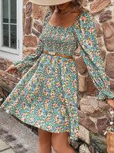 Load image into Gallery viewer, Floral Smocked Flounce Sleeve Square Neck Dress
